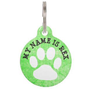 Placa Para Mascotas Lime Green Paw Imprimir Perro Etiqueta de nombre y