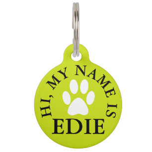 Placa Para Mascotas Lime Green Round Pet Etiqueta