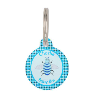 Placa Para Mascotas Lindo bebé abeja niño azul personalizado