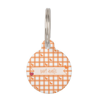 Placa Para Mascotas Lindo Gingham Naranja