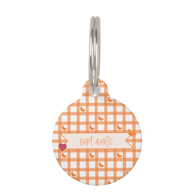 Placa Para Mascotas Lindo Gingham Naranja (Anverso)