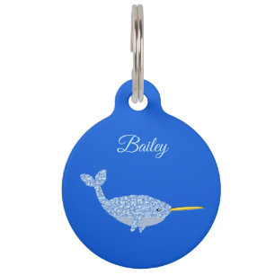 Placa Para Mascotas Lindo Niño Narval Azul Personalizado