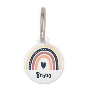 PLACA PARA MASCOTAS LINDO TONO MARRÓN ARCOIRIS BOHO