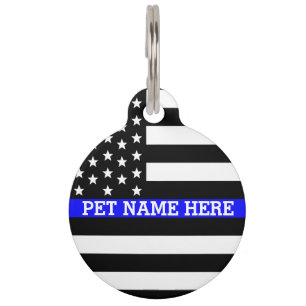 Placa Para Mascotas Línea Azul delgada - Personalizado personalizado 