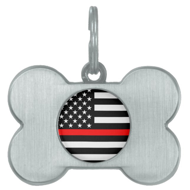 Placa Para Mascotas Línea roja bandera de los E.E.U.U. en a (Frente)