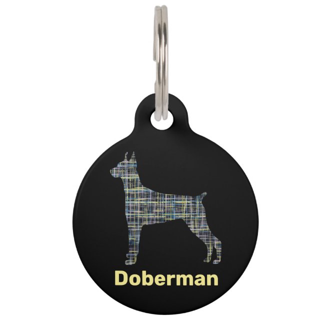 Placa Para Mascotas Líneas de la cuadrícula amarilla y negra del perro (Anverso)