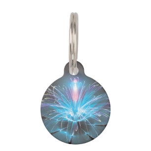 Placa Para Mascotas Lirio de agua azul del fractal de la fuente