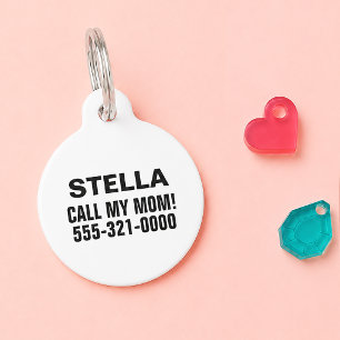 Placa Para Mascotas Llama a mi mamá Minimalista Blanca Perro Gato Pers