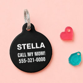 Placa Para Mascotas Llama a mi mamá Minimalista Negro Perro Gato Perso