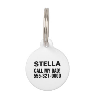 Placa Para Mascotas Llama a Papá Minimalista Blanco Perro Gato Persona