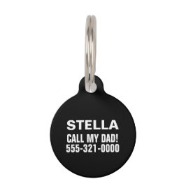 Placa Para Mascotas Llama a Papá Minimalista Negro Personalizado Perro
