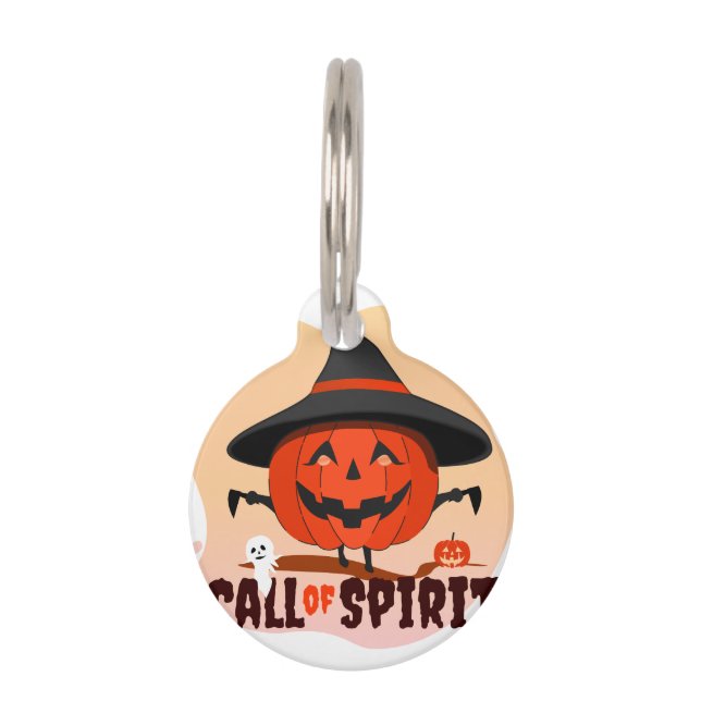 Placa Para Mascotas Llamado de Espíritu de Halloween (Anverso)