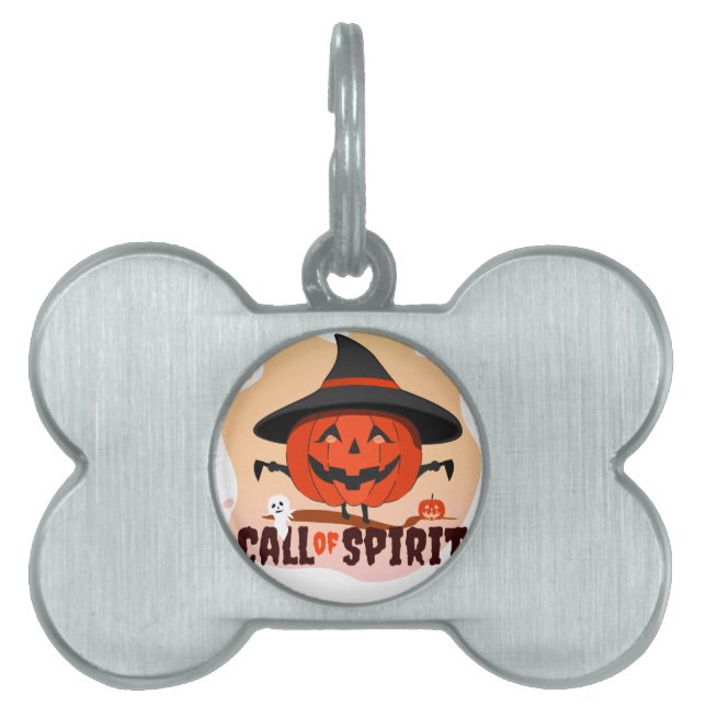 Placa Para Mascotas Llamado de Espíritu de Halloween (Frente)