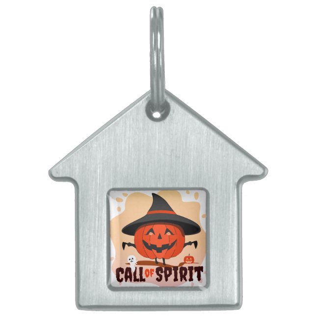 Placa Para Mascotas Llamado de Espíritu de Halloween (Frente)