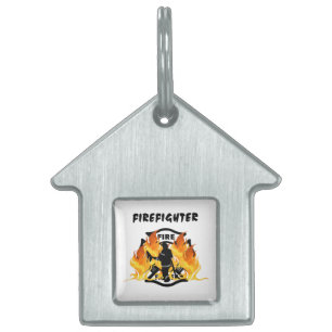Placa Para Mascotas Llamas del cuerpo de bomberos