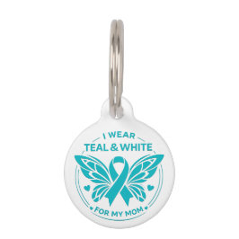 Placa Para Mascotas Llevo Turquesa y Blanco por Mi Madre Botón