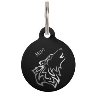 Placa Para Mascotas Lobo Negro Plateado Agregar Nombre Y Dirección
