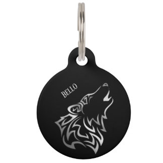 Placa Para Mascotas Lobo Negro Plateado Agregar Nombre Y Dirección