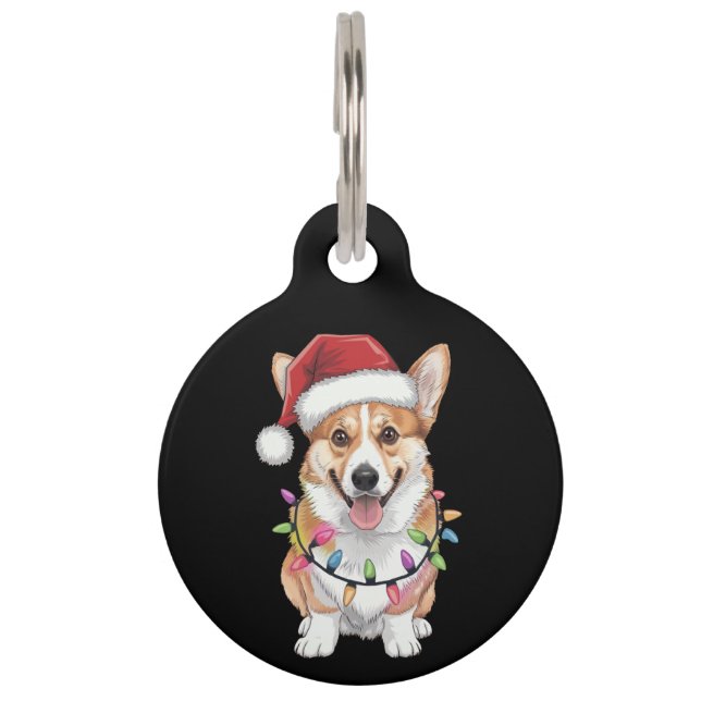 Placa Para Mascotas Luces de árbol de Navidad de Santa con Pembroke We (Anverso)