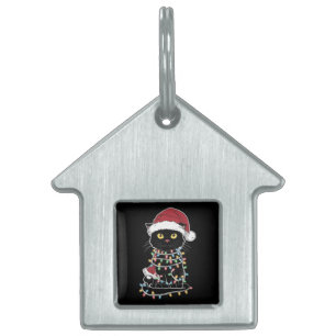 Placa Para Mascotas Luces de Navidad para Amantes de Gatos Divertidos