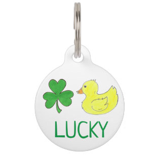 Placa Para Mascotas Lucky Duck Green Shamrock Clover Rubber Duckie