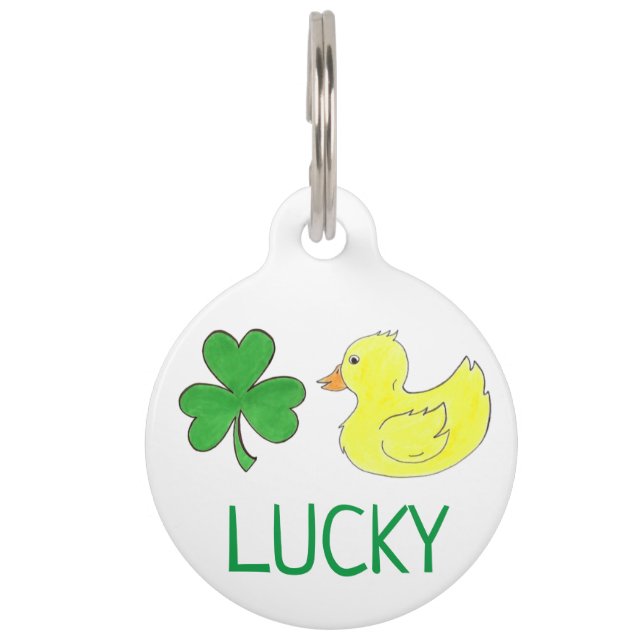 Placa Para Mascotas Lucky Duck Green Shamrock Clover Rubber Duckie (Anverso)