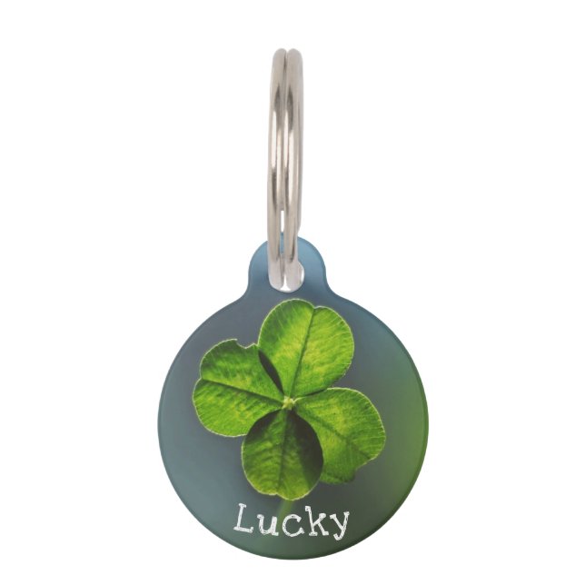 Placa Para Mascotas Lucky Green Four Leaf Clover (Anverso)