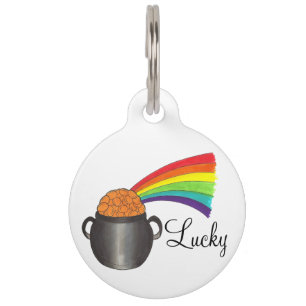 Placa Para Mascotas Lucky Pot of Gold Rainbow Mascota personalizada Do