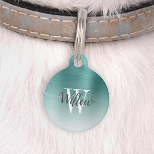 Placa Para Mascotas Lujo Monograma de Metal Cepillado con Degradado Ve