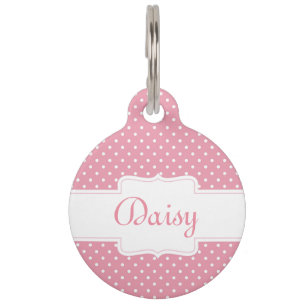 Placa Para Mascotas Lunar rosado personalizado