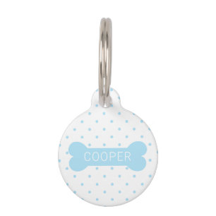 Placa Para Mascotas Lunares Azules Y Hueso De Perro & Información De M