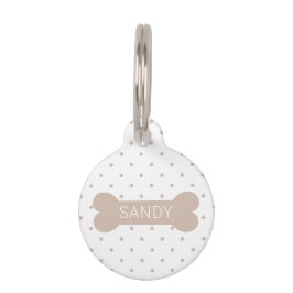 Placa Para Mascotas Lunares Beige Y Hueso De Perro & Información De Ma