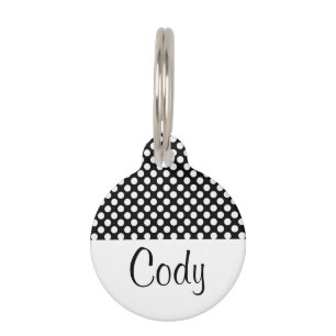 Placa Para Mascotas Lunares Negros Y Blancos Con Nombre Y Número