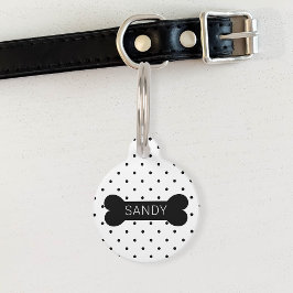 Placa Para Mascotas Lunares Negros Y Hueso De Perro & Info De Mascota 
