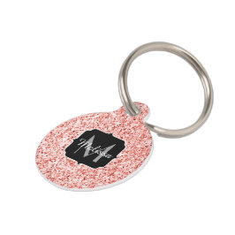 Placa Para Mascotas Luz de coral rosa brillantes pastel bling Monogram