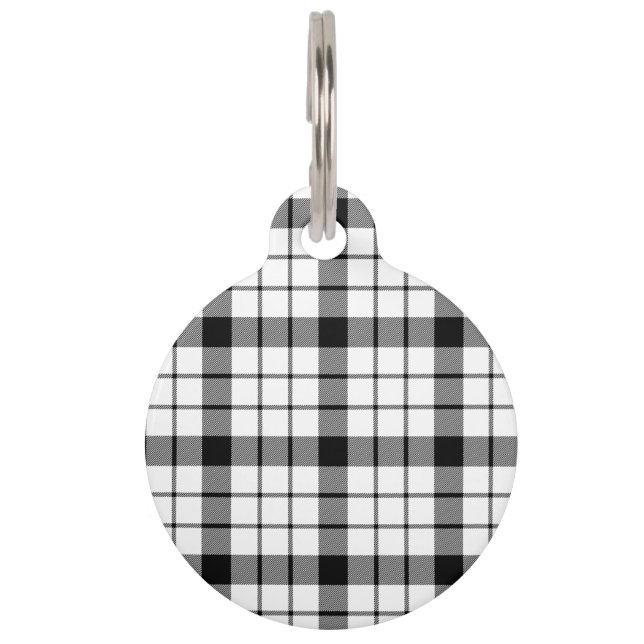 Placa Para Mascotas MacFarlane tartan blanco negro plaid (Anverso)