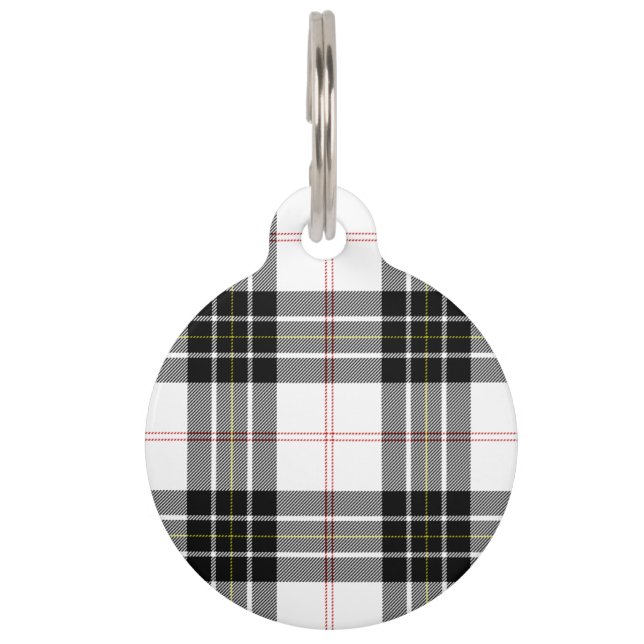 Placa Para Mascotas MacPherson tartan blanco negro plaid (Anverso)