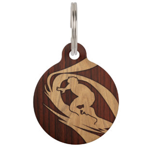 Placa Para Mascotas Madera de la persona que practica surf hawaiana de