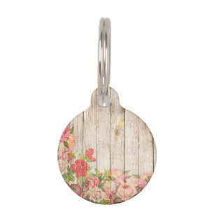 Placa Para Mascotas Madera de Rosas Rústicos Vintage