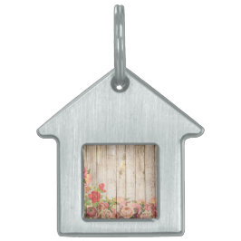 Placa Para Mascotas Madera de Rosas Rústicos Vintage