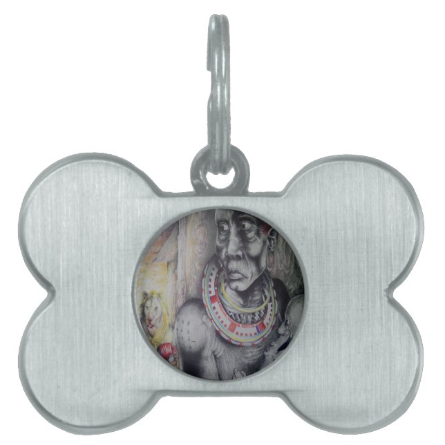 Placa Para Mascotas Madre e hijo masái con arte de león impreso/gráfic (Frente)