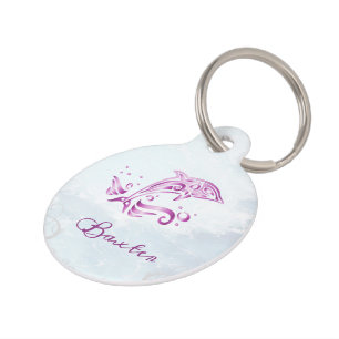 Placa Para Mascotas Magenta Dolphin Round Pet Tag