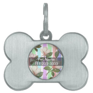 Placa Para Mascotas Magnolia vintage floral en tiras de color suave gi
