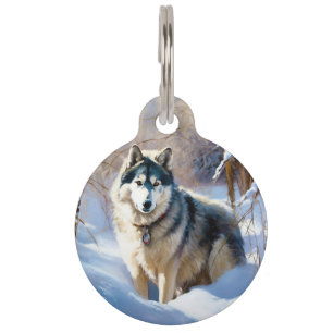 Placa Para Mascotas Malamute de Alaska Deja que nieve Navidad