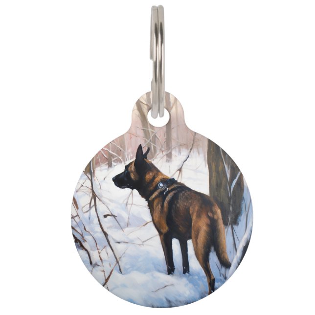 Placa Para Mascotas Malinois belga deja que neven a Navidades (Anverso)