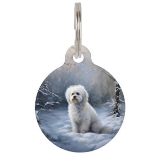 Placa Para Mascotas Maltés Deja que nieve Navidad