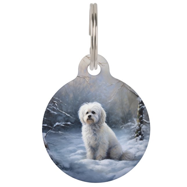 Placa Para Mascotas Maltés Deja que nieve Navidad (Anverso)