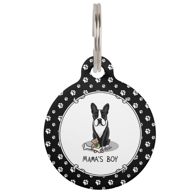 Placa Para Mascotas Mamón de Boston Terrier (negro) lindo (Anverso)