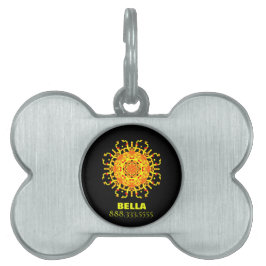 Placa Para Mascotas Mandala azteca tribal amarillo-naranja del *~*