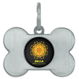 Placa Para Mascotas Mandala azteca tribal amarillo-naranja del *~*